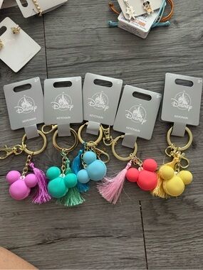 Disne Mickey Macarroon Keychain Set in Pink, Teal, Light Blue, Coral & Yellow